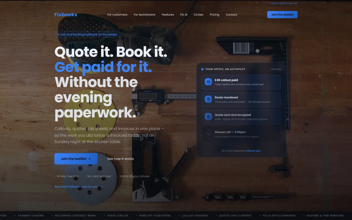 Fixbooks — Home services & trades — homepage hero