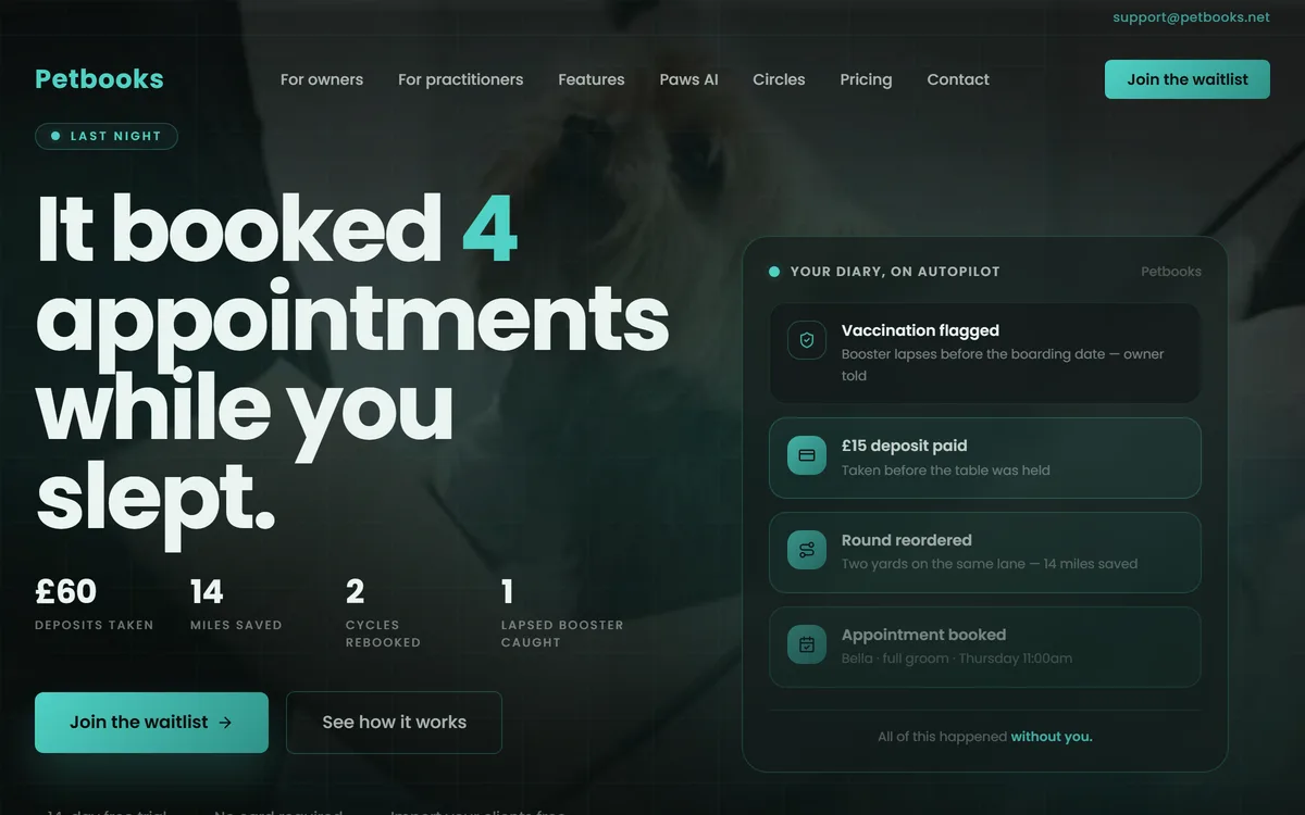 Petbooks — Pet grooming & animal care — homepage hero